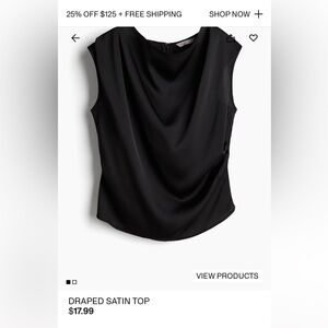 NWT H&M Black Draped Satin Top Sleeveless Blouse